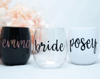 Personalized PLASTIC Wine Glasses, Personalized Plastic Wine Tumber, Bridal Shower Glasses, Bridesmaids Gifts Bachelorette Party