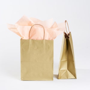 50 Gold Gift Bags with Handles for Wedding Guests, Welcome Bag, Party Favor Bulk Wholesale Kraft Paper Bag in Metallic Gold image 1