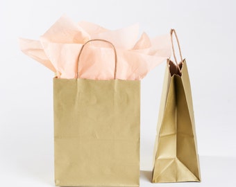 75 Gold Gift Bags with Handles for Wedding Guests, Welcome Bag, Party Favor | Bulk Wholesale Kraft Paper Bag in Metallic Gold