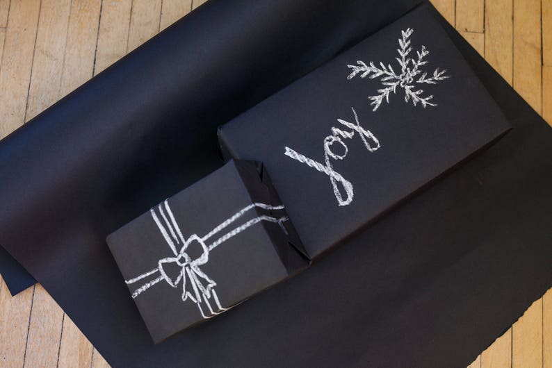 Matte Black Gift Wrap 15 feet Chalkboard Paper Roll Black Kraft Paper Matte Black Wrapping Paper Roll Personalized Gift Wrap image 2