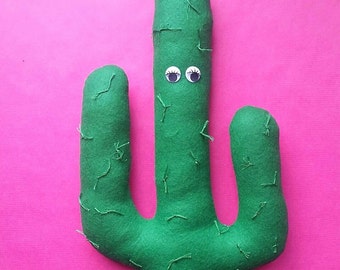 Felt Cactus Pillow – Handmade Green Succulent with Googly Eyes