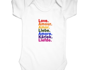 Rainbow Love Wins Baby Bodysuit. High Quality Super Soft Cotton Baby Grow . Stylist Print in Short Sleeve. LGBTQ Pride.