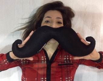 Shaped Handmade Moustache Cushion. Home Decor. Black Velour Velvet. Decorative Pillow