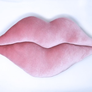 Shaped Handmade Hot Lips Pillow / Cushion. Home Decor. Pink Rose Quartz Velvet Velour. Premium Quality image 2