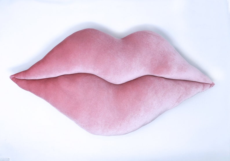 Shaped Handmade Hot Lips Pillow / Cushion. Home Decor. Pink Rose Quartz Velvet Velour. Premium Quality image 2