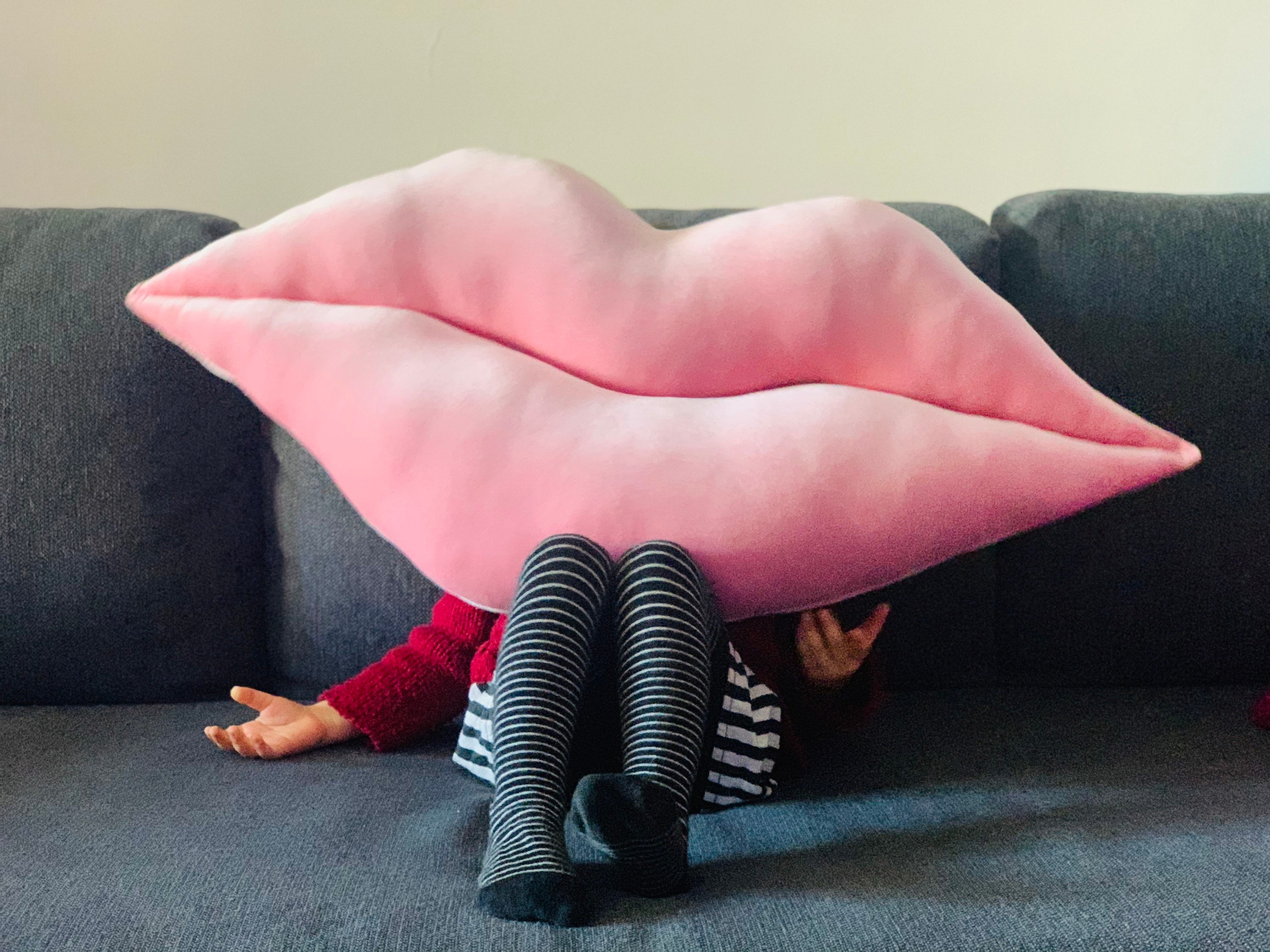 Pink lips pillow deals