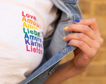 Love Rainbow Unisex/ Men's Tshirt. Amour, Amor High Quality Cotton tee. LGBTQ+ Pride