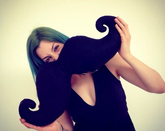Big Shaped Handmade Moustache Cushion. Throw Pillow. Home decor. Black Velvet."Shaved" to perfection.