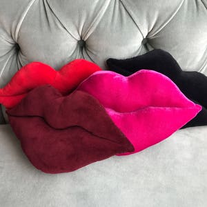Mini Shaped Hot Lips-Pillow / Cushion. Home Decor. Red Velvet. Black, pink. Prop. Decorative and Playful image 5