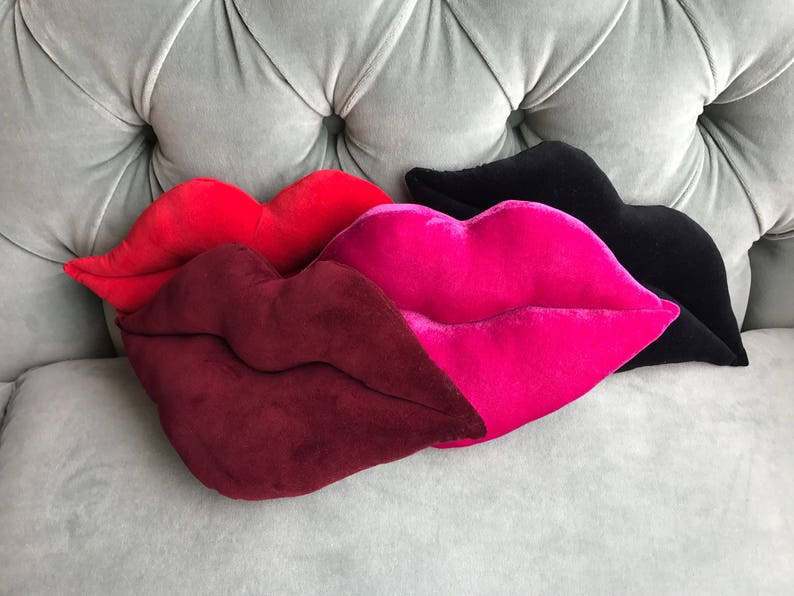 Mini Shaped Hot Lips-Pillow / Cushion. Home Decor. Red Velvet. Black, pink. Prop. Decorative and Playful image 5