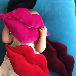 Mini Shaped Hot Lips-Pillow / Cushion. Home Decor. Red Velvet. Black, pink. Prop. Decorative and Playful image 3