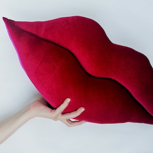 Double Sided Big Handmade Shaped Luxurious Hot Lips Pillow. Home Decor. Red and Pink - Velour Velvet. Exclusive 2 in 1 Throw Cushion