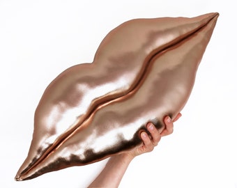 Handmade Rose Gold Lips Throw Pillow, Foil Lycra Cushion