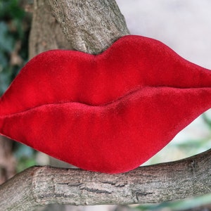 Mini Shaped Hot Lips-Pillow / Cushion. Home Decor. Red Velvet. Black, pink. Prop. Decorative and Playful image 2