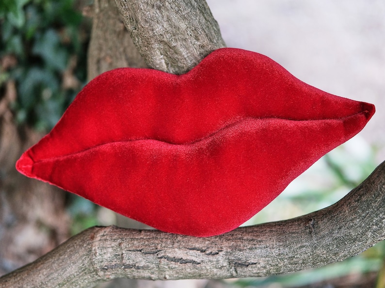 Mini Shaped Hot Lips-Pillow / Cushion. Home Decor. Red Velvet. Black, pink. Prop. Decorative and Playful image 2