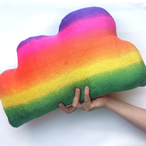 Rainbow Cloud Shaped Cushion. Bright and Colourful in Soft Fleece. Decorative Throw Pillow. Great accent for Nursery. Pride