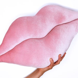 Shaped Handmade Hot Lips Pillow / Cushion. Home Decor. Pink Rose Quartz Velvet Velour. Premium Quality image 1