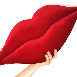 Shaped Handmade Hot Lips Pillow / Cushion. Home Decor. Red Velour Velvet. Decorative Luxurious Gift