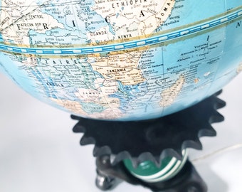 World on the Move | Found object globe lamp