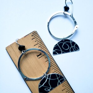 Silver and black mod hoop earrings image 2