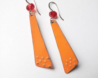 Orange & red recycled Oberon mini keg metal earrings