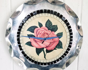Vintage rose folk art wall clock