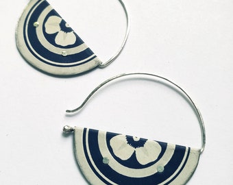 Navy and cream half round earrings