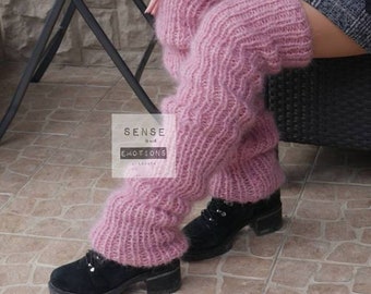 Pink Long Mohair Legwarmers, Huge legwarmers, Chunky Legwarmers, Mohair Boot Cuffs, Fluffy Legwarmers, Knitted Boot Toppers