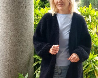 Hand Knit Mohair Cardigan: Long, Fluffy, Oversized Fit