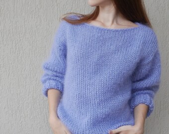 Fluffy  mohair sweater, Sky blue sweater, Loose fit sweater, Sweaters for women, Women hand knit sweater, Sweater for women, Mohair sweater