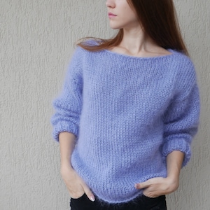 Fluffy  mohair sweater, Sky blue sweater, Loose fit sweater, Sweaters for women, Women hand knit sweater, Sweater for women, Mohair sweater