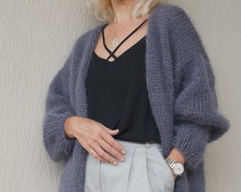 Hand Knit Mohair Cardigan: Long, Fluffy, Oversized Fit