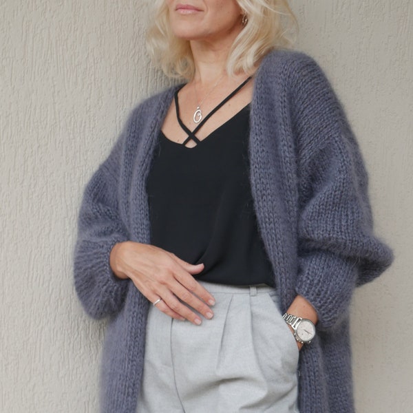 Hand Knit Mohair Cardigan: Long, Fluffy, Oversized Fit
