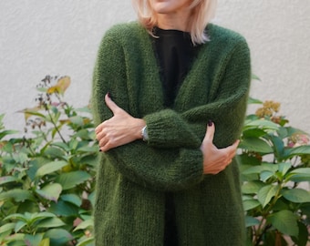 Hand Knit Mohair Cardigan: Long, Fluffy, and Loose Fit