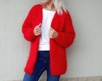 Cardigan Fluffy mohair cardigan Loose fit Sweaters for women Hand knit sweater plus size XXL XXXL winter fall spring sweater