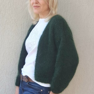 Green Emerald cardigan Fluffy Mohair Bomber, Open Front Cardigan, Sweaters for women, Cape for women, Oversized Cardigan