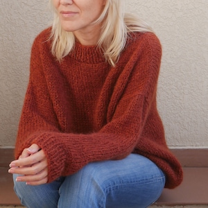 Mohair sweater, Dark copper Long sweater, Sweaters for women, Loose fit sweater, Oversize hand knit sweater, Long women sweater, plus size