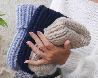 Gorro de punto grueso hecho a mano: gorro de invierno acogedor de mezcla de lana