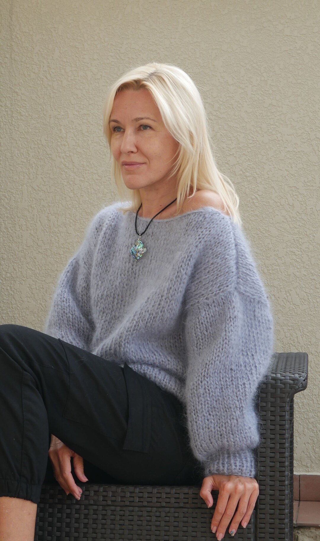 Unisex Lace-Up Mohair-Knit Casual Loose Fluffily Tops main image 1