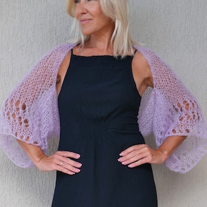 lilac lavender mohair shrug, hand knitted shrug, summer shrug, wedding bolero, wedding shrug, boho hippie shrug, summer cape, cover up