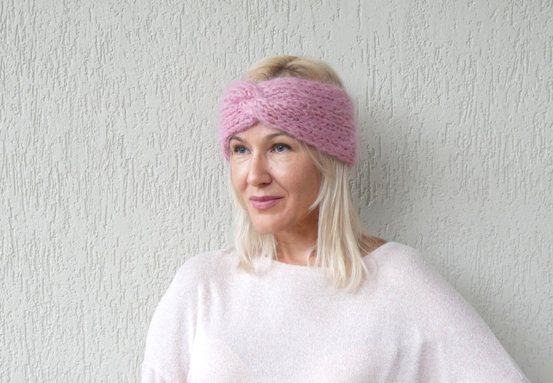 Mohair Ear Warmer, Women Headband Earwarmers, Hand Knit Headband, Hand Knitted Earwarmer, Winter Accessories, Spring Fall Outfit, Gift Ideas image 6