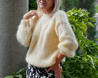 Fluffy Mohair Knit Sweater: Oversized Off-Shoulder Style