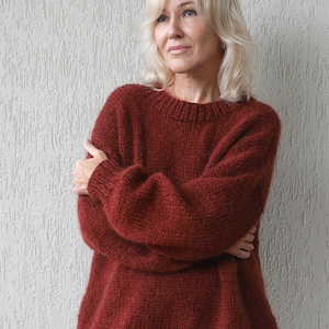 Mohair sweater, Dark copper Long sweater, Sweaters for women, Loose fit sweater, Oversize hand knit sweater, Long women sweater, plus size