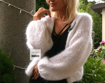 White cardigan Fluffy Mohair, Open Front Cardigan, XXL Loose Knit Sweater, Sweaters for women, Cape for women, Oversized Cardigan