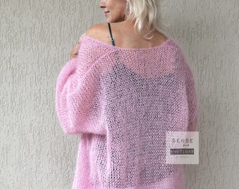 Baby Pink Cardigan, Thin Mohair Cardigan, Loose Fit Cover Baby Pink Cardigan, Thin Mohair Cardigan, Loose Fit Cover