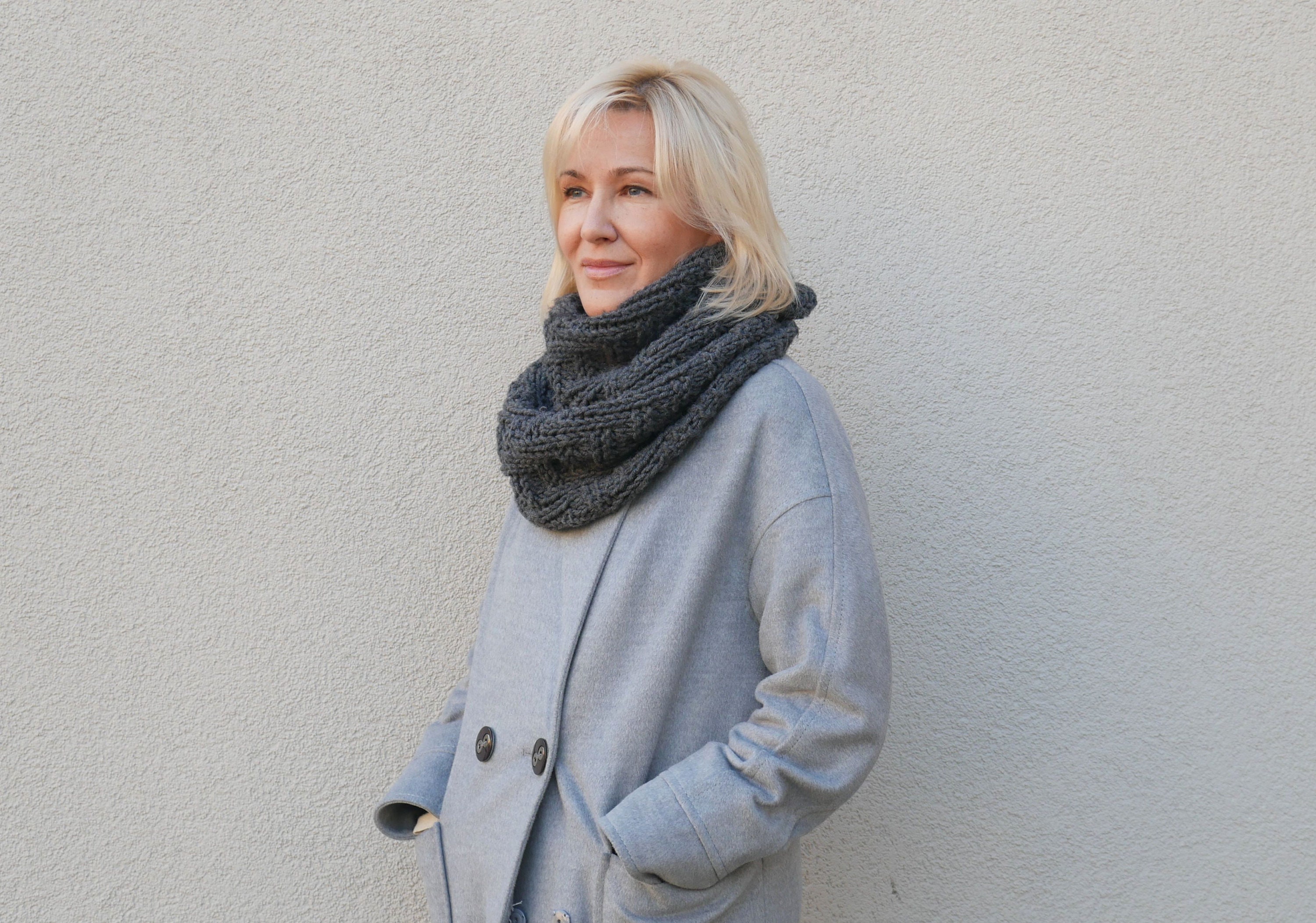 Charcoal Hand Knit Wool Blend Infinity Scarf - Etsy