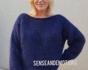 Fluffy Navy mohair sweater Loose knit sweater Sweater for women Women sweater Sweaters for women  Mohair sweater Bohemian soft sweater