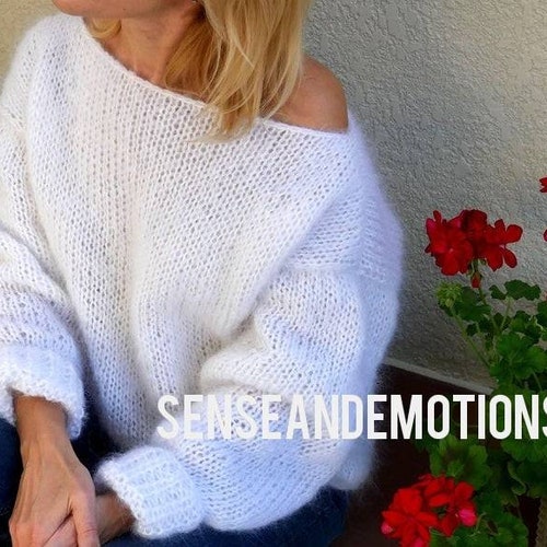Fluffy White Mohair Sweater Loose Fit 