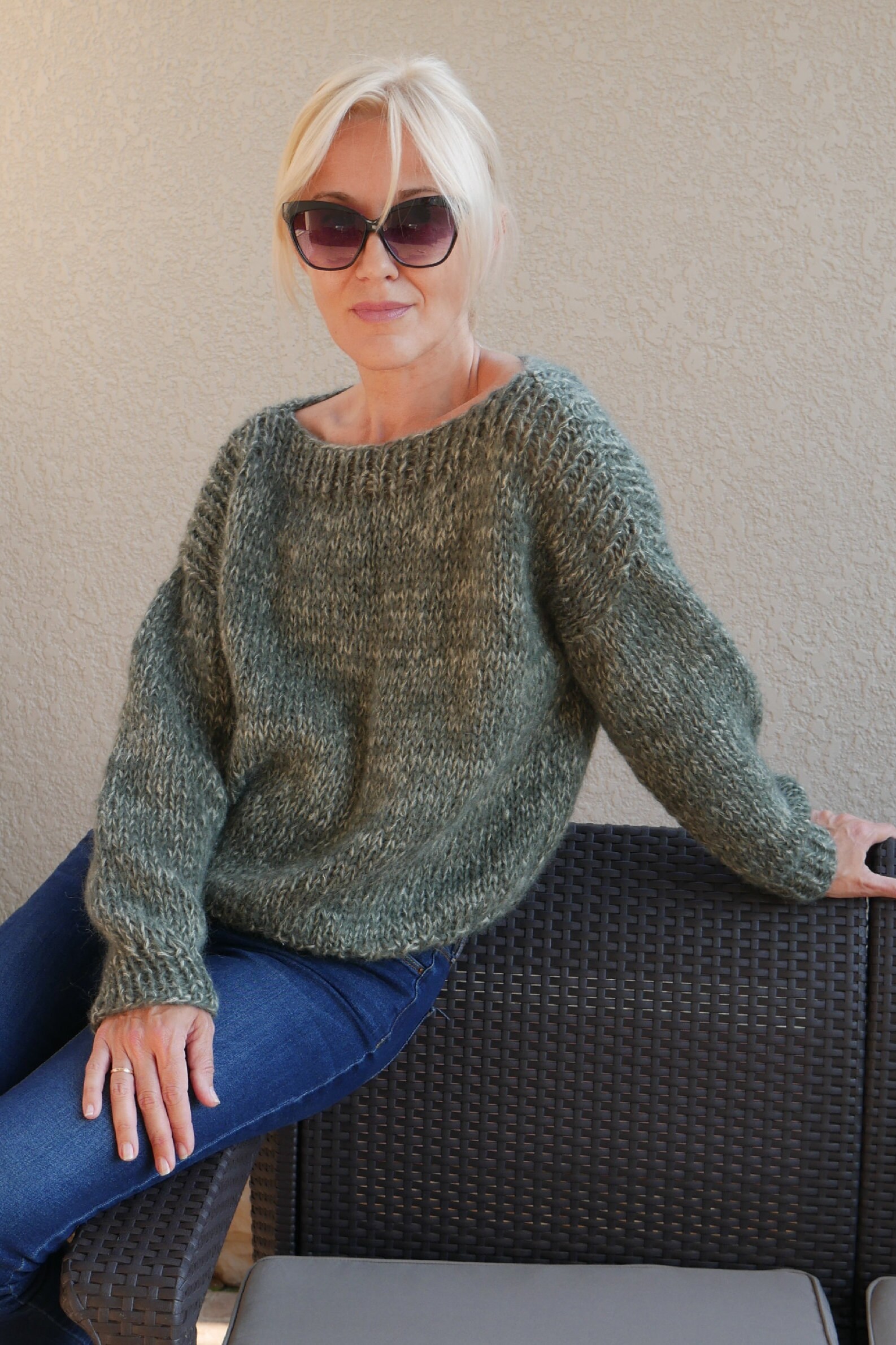 トップ Olive Mohair Sweater, Sweaters for Women, Loose Knit Sweater トップス