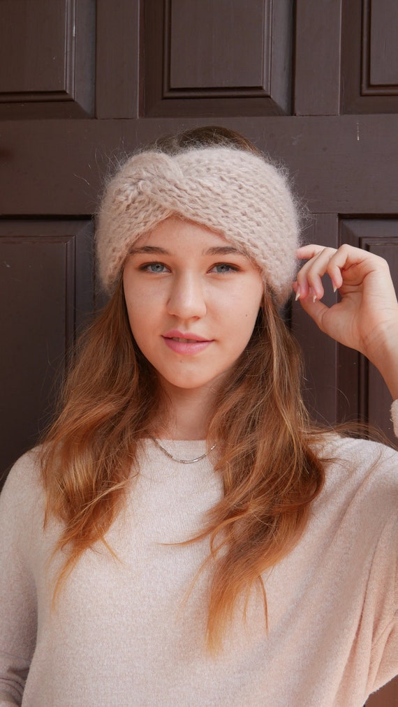 Hand Knit Women\'s Ear Warmer Headband Hand Knit Wool Fleece Lined Head Band Ear Warmer – Tibetan Socks main image 4